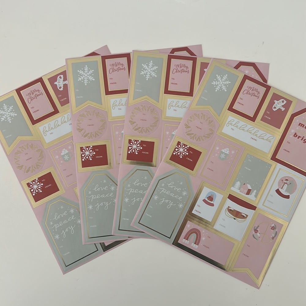 Pink Xmas Peel & Stick Gift Tags